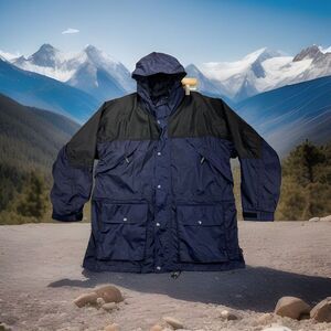 Woolrich HydroMax 2100 Jacket Mens XL Hooded Blue/black‎ Vented Water Resistant